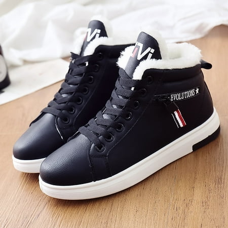 

Women‘s Casual Sneakers High Top Plush Lined Zip Decor Lace-up Shoes