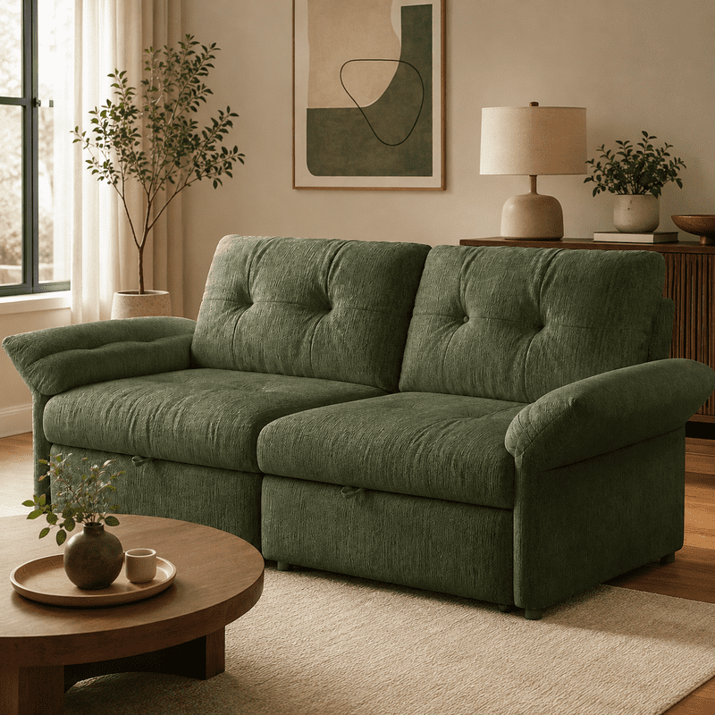 81.5" Convertible Sofa Bed, 2-in-1 Sleeper Sofa with Plush Chenille Fabric, High-Resilience Foam, Solid Wood Frame, Chenille Sofa Couch for Living Room, Guest Room, Apartment