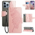 thumbnail image 1 of Nalacover Wallet Case for iPhone 14 Pro, Butterfly Embossed Pattern Luxury PU Leather Magnetic Flip Folio Cover with Card Slots Holder Kickstand Wrist Strap Soft Silicone Shockproof Case,Rosegold, 1 of 9
