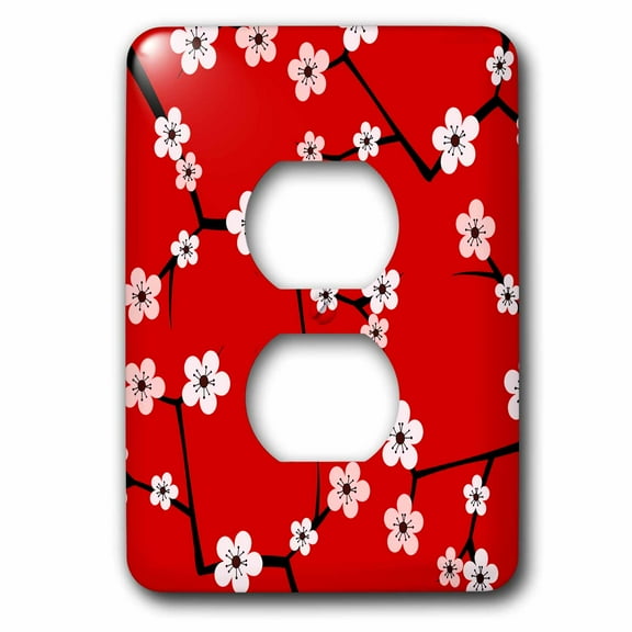 3dRose, Bright Cherry Blossoms Print - Red, 2 plug outlet cover