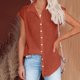 thumbnail image 5 of Qucoqpe - Blusas de verano para mujer, tallas grandes, manga corta, botones, cuello en V, moda informal, lisas, holgadas, de lino y algodón, en oferta, 5 of 5