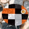 thumbnail image 3 of Orange Black Patchwork Round Fitted Table Cover Abstract Geometric Art Waterproof Table Cloth with Elastic Edge Wipeable Tablecloth for Picnic Camping Party Fits 45"-54" Diameter, 3 of 8