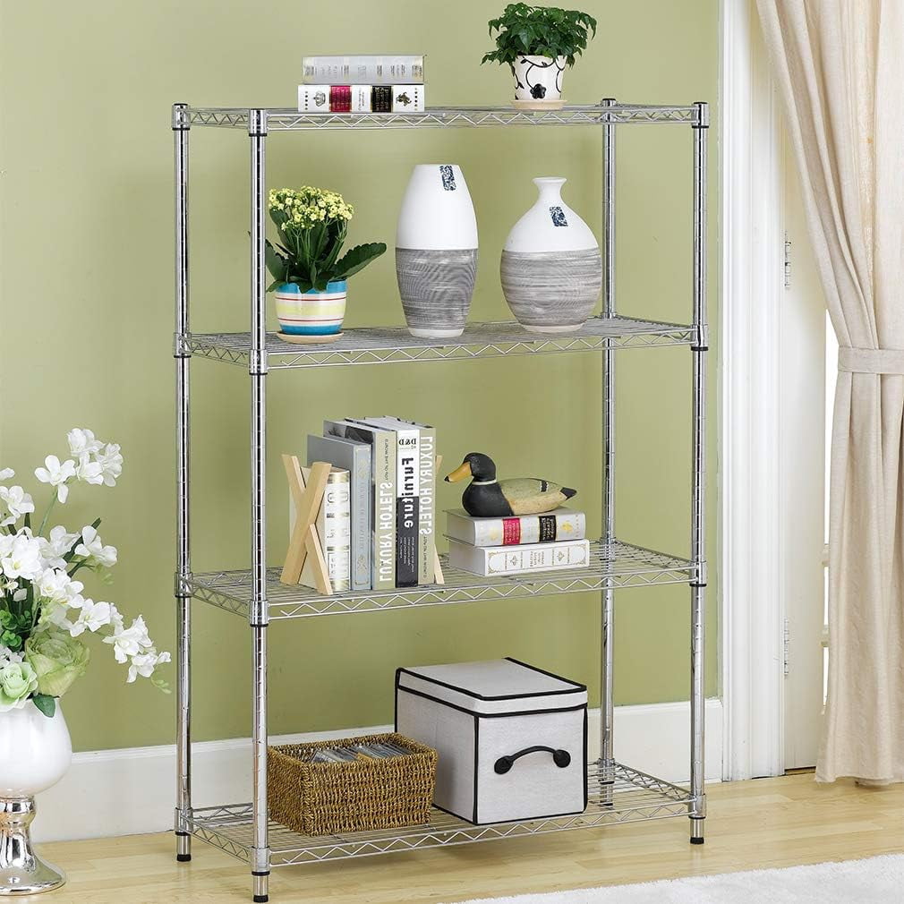 FDW 4 Tier Wire Shelving Unit Wire Shelf Storage Shelves Metal Organizer Rack Adjustable Heavy Duty for Restaurant Bathroom Kitchen 54"x36"x14",Chrome