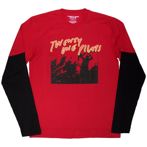 Twenty One Pilots Unisex Layered Long Sleeve T-Shirt Live Scribble (Red & Black)