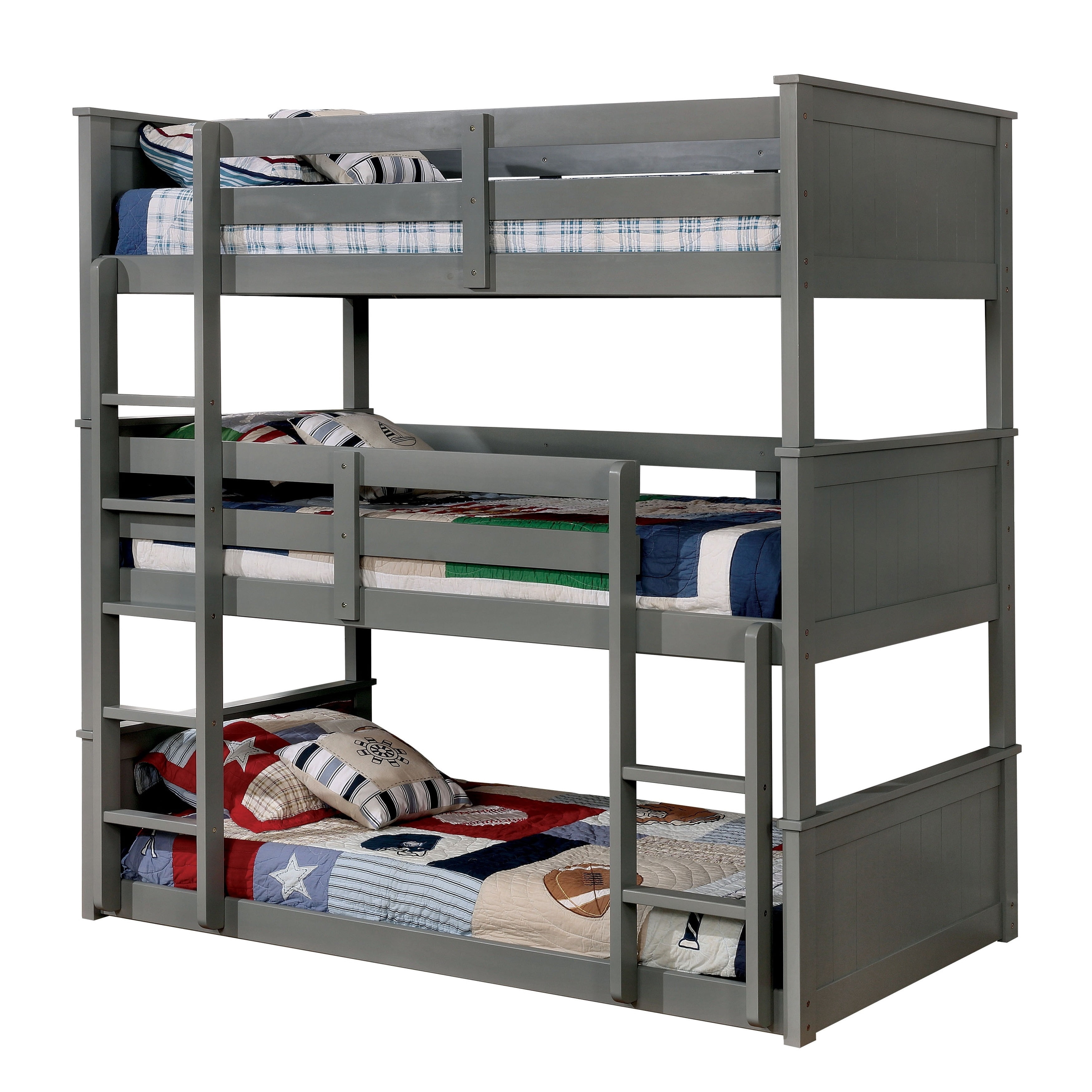 Furniture Of America Rigson Plank Style Space saving 3 tier Twin Bunk