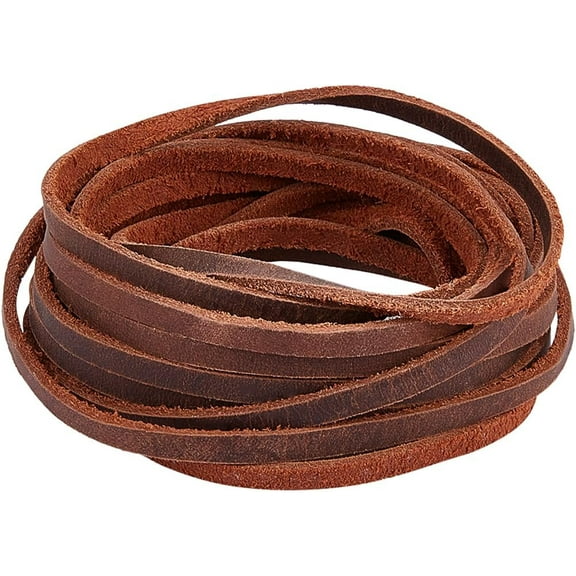 5M Real Genuine Round Leather String Cord 5mm Wide Cowhide Leather Strip 2mm Thick Flat Leather Straps for DIY Crafts Necklace Bracelets Belts Boot Lace