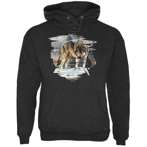 Nordic Wolves of Winter Mens Hoodie Charcoal Heather LG