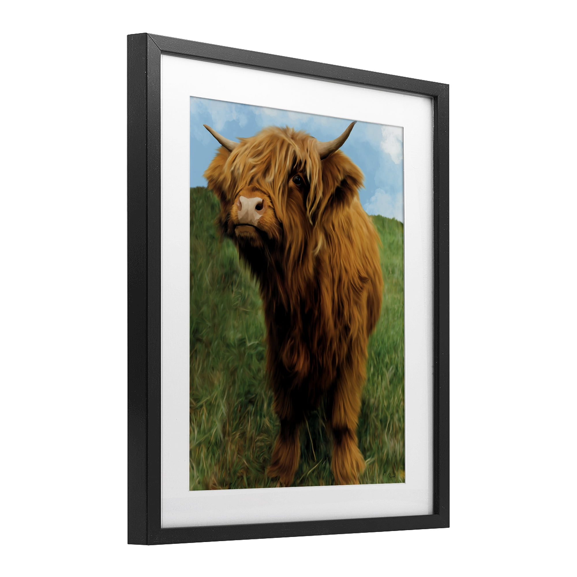 Stupell Industries Mini Highland Cow Calf Black Framed Print Under Glass, design by Renel Peters