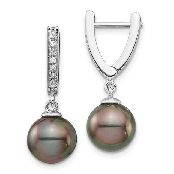 Quality Gold XF733E 9-10 mm 14K White Gold Round Saltwater Cultured Tahitian Pearl Diam Dangle Earrings