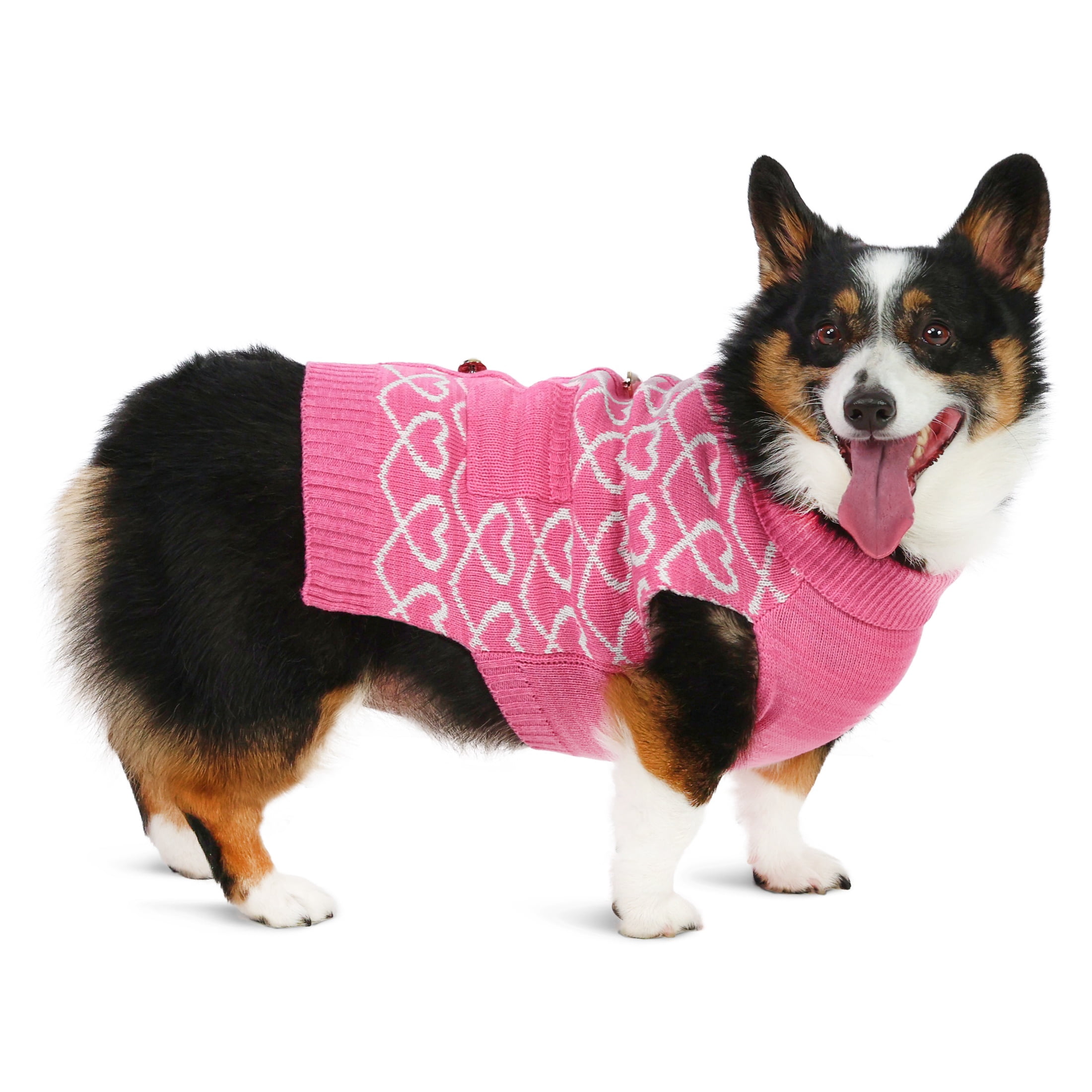 Vibrant Life Sweater for Dogs, Hearts with Pearl Buttons, Pink, M