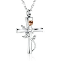 Imrsanl Cross Urn Necklace for Ashes Birthstone Rose Flower Cremation Jewelry for Women Gilrs Keepsake Memorial Ashes Pendant