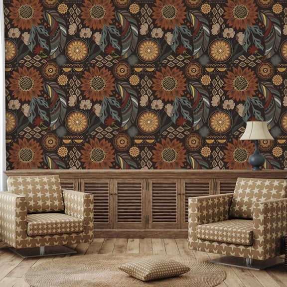 Abyssaly 17.7" x 393.7" Floral Peel and Stick Wallpaper Boho Wallpaper Removable Vintage Flower Contact Paper Retro Mural for Wall Decor Bedroom Bathroom