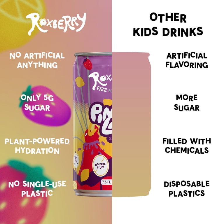 Roxberry Low Sugar Soda for Kids – Strawberry Lemonade, 5g Sugar Roxberry Low Sugar Soda for Kids – Strawberry Lemonade, 5g Sugar