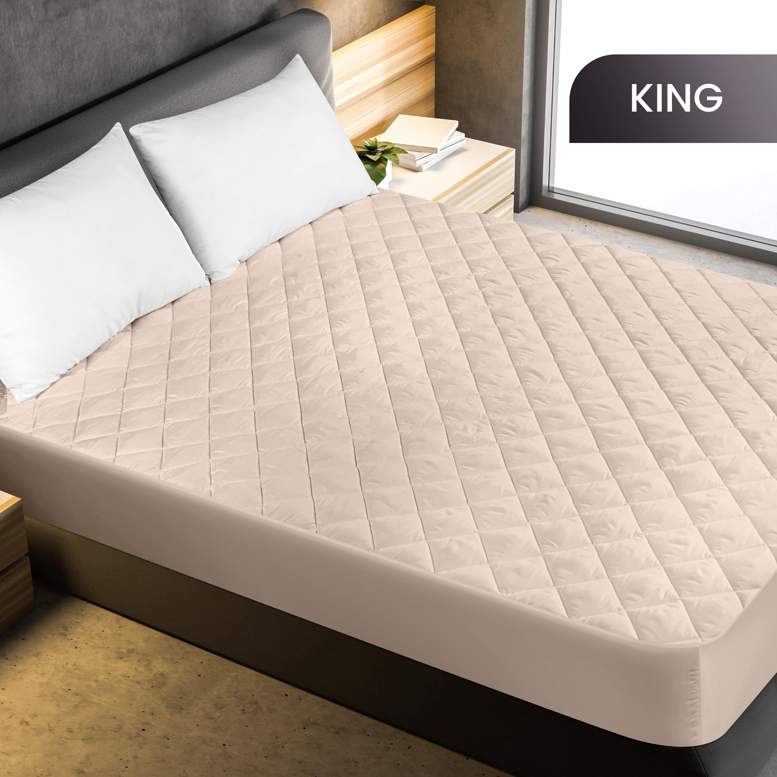 Utopia Bedding Quilted Fitted Mattress Pad, King Size, Elastic Fitted Mattress Topper Protector and Cover Stretches up to 16 Inches Deep, Machine Washable White, Pack of 9