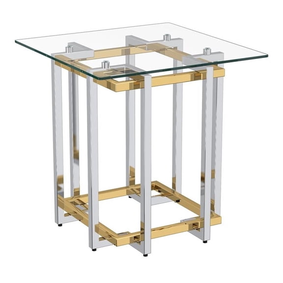 Pemberly Row Contemporary Metal/Glass Accent Table in Silver/Gold