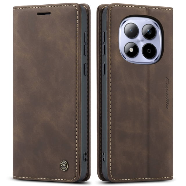 Funda FOXDOCK cartera de cuero retro para FOXDOCK Redmi Note 15 Pro 4G – Resistente a golpes, ranuras para tarjetas – Marrón