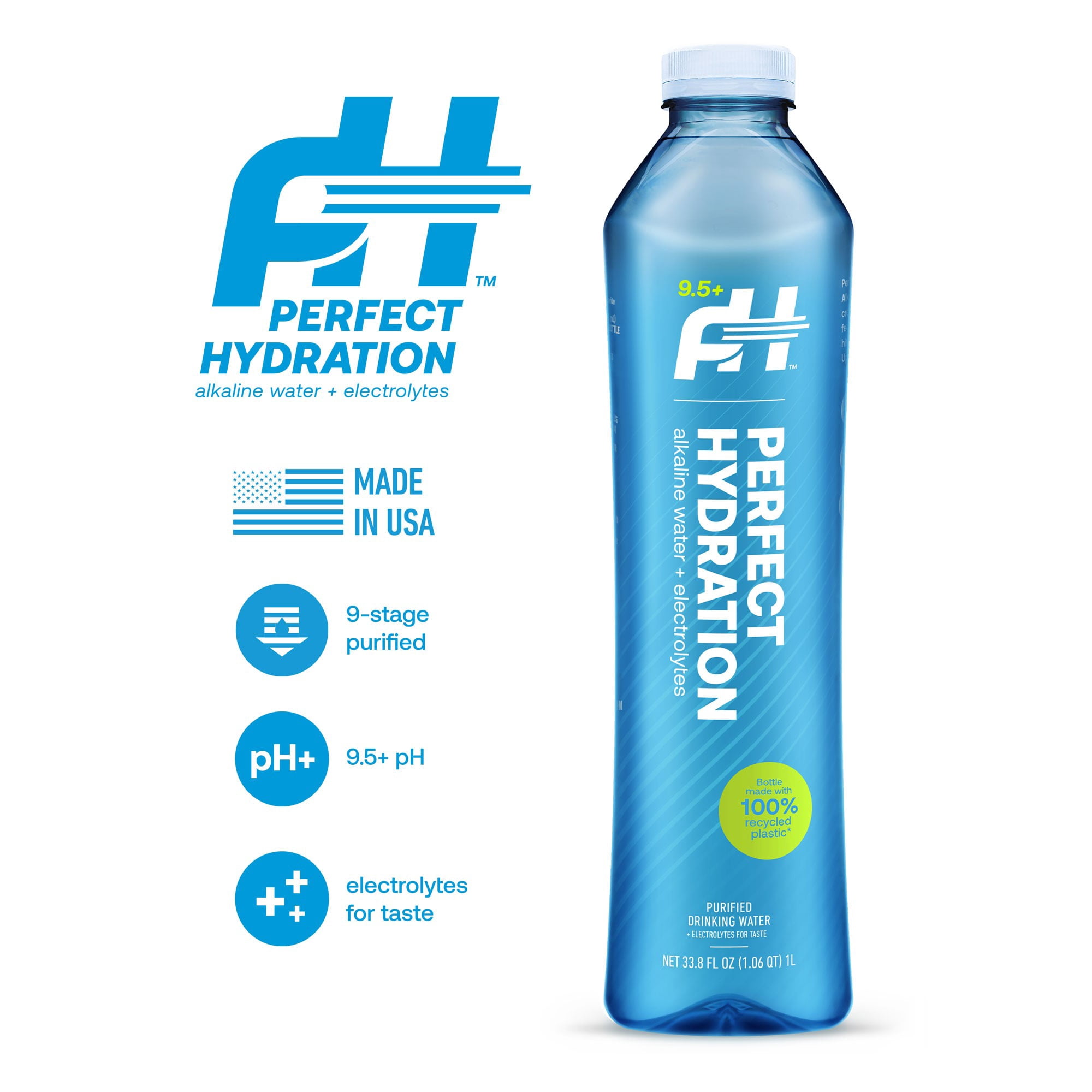 Perfect Hydration 9.5+ pH Alkaline Drinking Water, 1-Liter Bottle, Case of 15