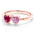 thumbnail image 2 of Gem Stone King 18K Rose Gold Plated Silver Fashion Right-Hand Ring Heart Shape Red Created Ruby and Vivid Pink Moissanite (1.10 Cttw, Size 7), 2 of 6