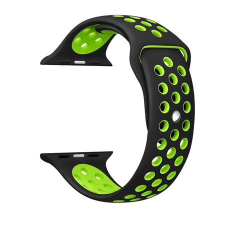 38mm Soft Silicone Watch Band Strap for Apple iWatch Series 1 Series 2 Black and Green | Walmart
