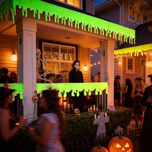 Halloween Luminous Banner Glow In The DarkRoof Bunting Green Slime Hanging For Porch Eaves Fence Pergola Haunted House Outdoor Halloween Decor