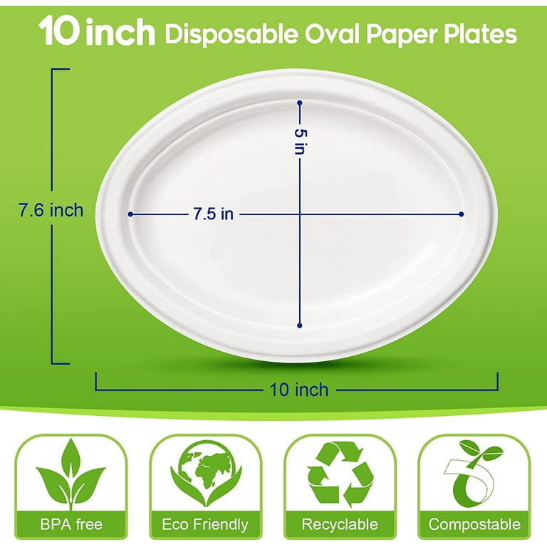 100% Compostable Paper Plates 10 inch Bulk [500 Count] Heavy-Duty Dinner Plates with Compartments - Natural White Color Bagasse - Eco-Friendly
