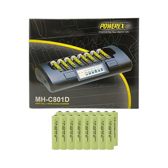 Powerex MH-C801D Eight Slot Smart Charger & 16 AAA (900 mAh) NiMH Batteries