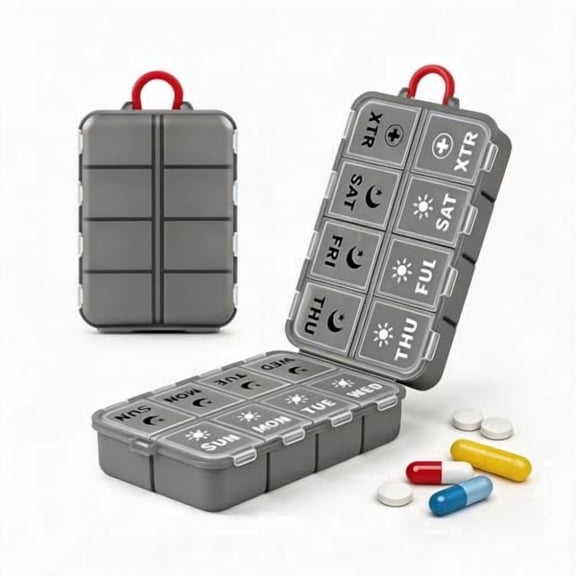 1‑Pack Twice‑Daily Travel Pill Organizer with Write‑on Labels, Clear Gray Pocket‑Sized Medication Dispenser, Portable Container for Pills, Fish Oil and Vitamin Supplement Storage