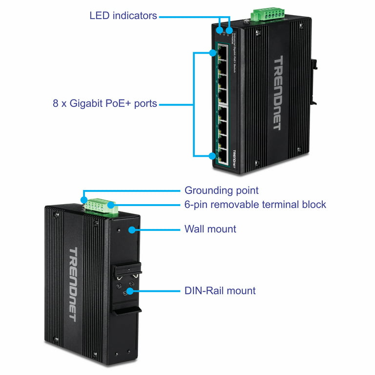 8-Port Industrial Gigabit PoE+ DIN-Rail Switch (24 – 56V