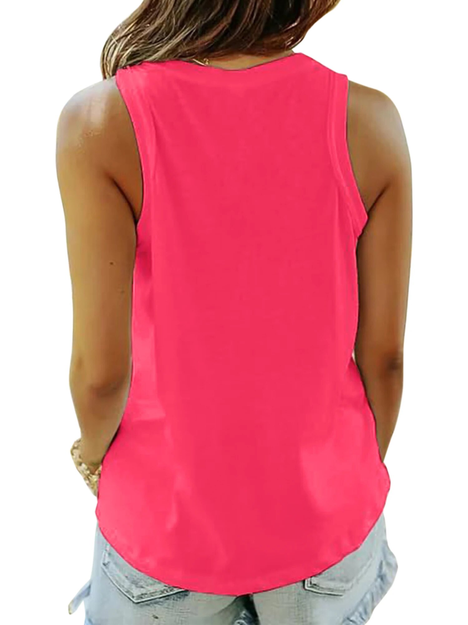 Moshu Womens Flowy Deep V Neck Sleeveless Tops Loose Fit Summer Shirts Bright Neon Color 6485