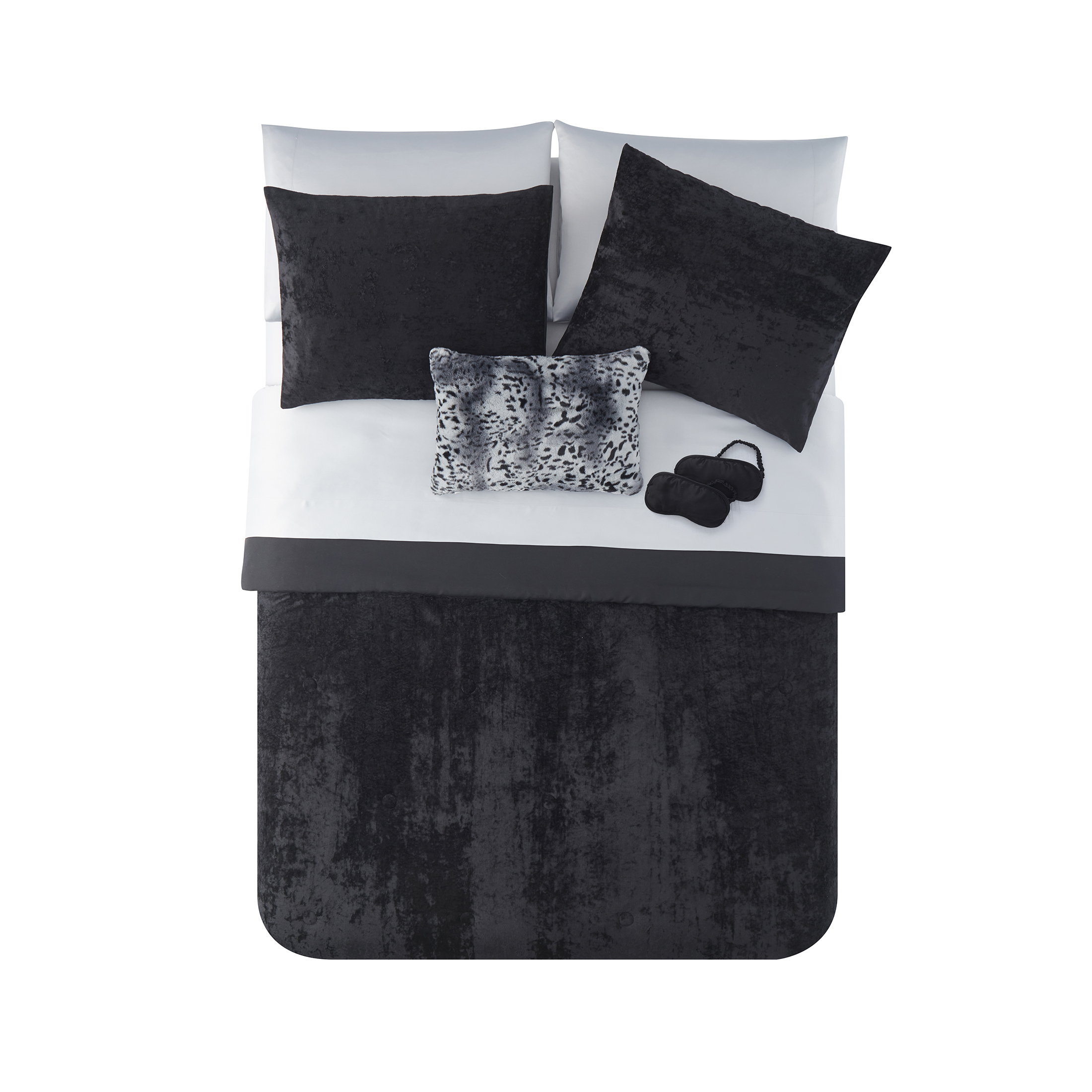 Mainstays Black Velvet 10 Piece Bed in a Bag Comforter Set with Sheets & Eye Mask, Queen