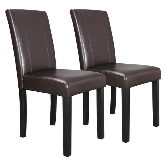 CintBllTer Set of 2 Person Chairs Urban Style Leatherette Padded Parson Dining Chair w/Pine Wood Legs (Brown)