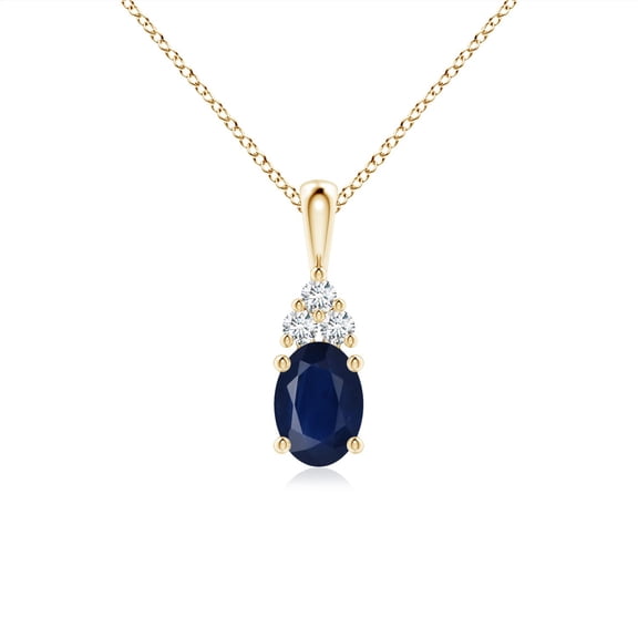 ANGARA Natural Oval Sapphire Solitaire Pendant with Trio Diamond in 14K Yellow Gold for Women (Size-7x5mm) | September Birthstone, Anniversary, Jewelry Gift for Women | Natural Blue Sapphire Necklace