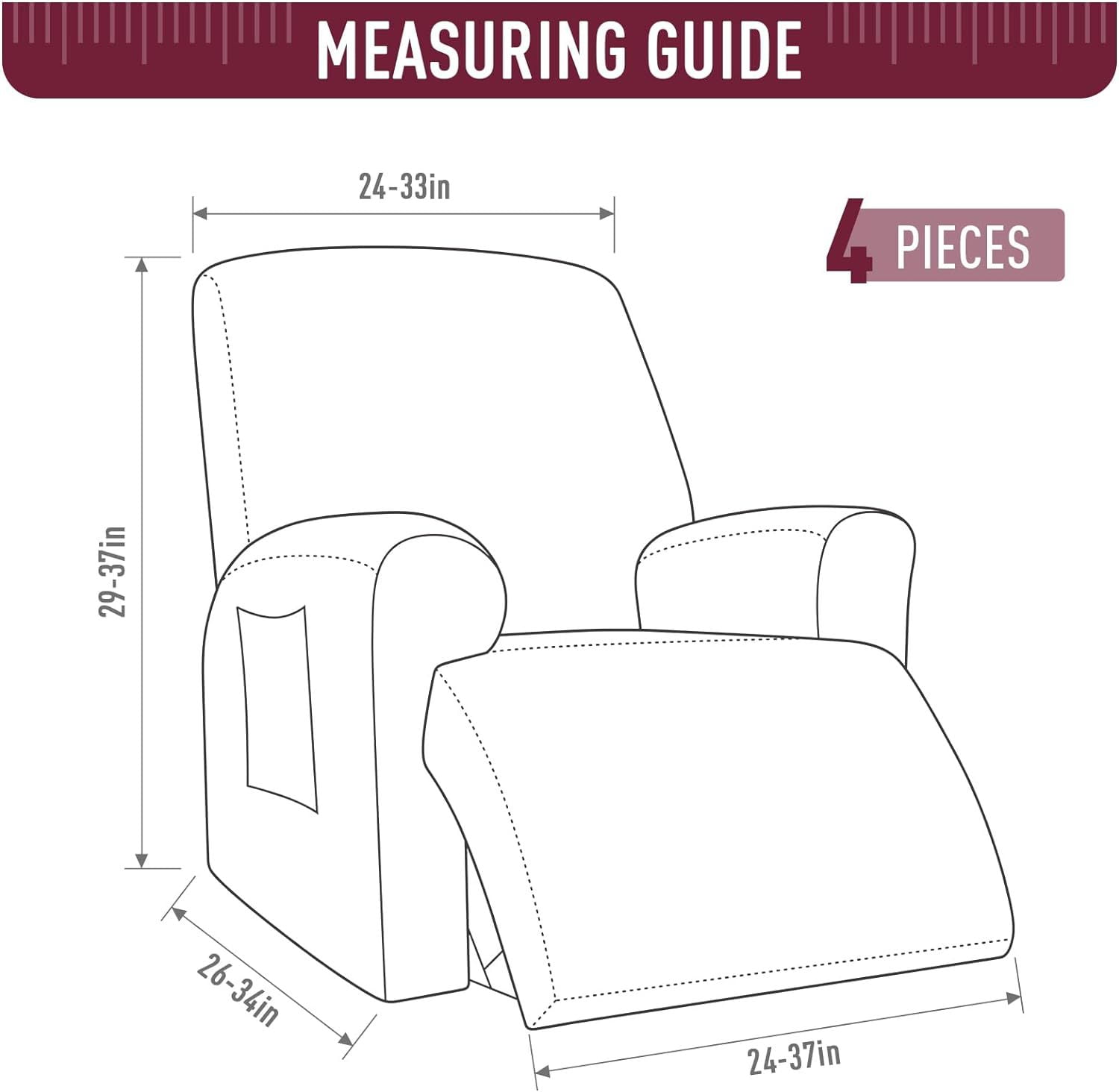 XmhyTop Couch Cover Pink Jacquard Stretch Sofa Covers 1 seat Easy - Fit Washable Reclining Chair Cover for Living Room Sofa - Ideal Furniture Protector