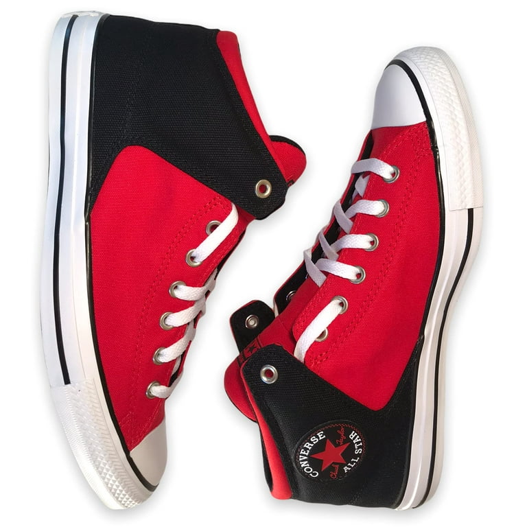 Converse Leather High Top Sneaker 11.5 Black, Red & White