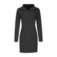 thumbnail image 4 of Bowake Robes Tricotées d'Automne pour Femmes Manches Longues Col en V Bouton Robe Chandail Décontractée Coupe Ajustée Mini Robe Noire, 4 of 5
