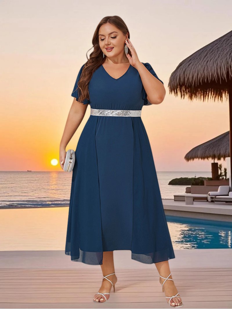 LapaPlus Elegant Navy Blue Dress, Plus Size Dresses, Flattering Party Gown  for Women, with Chiffon & Sequin Accents (Sizes 1X-5XL) - Walmart.com
