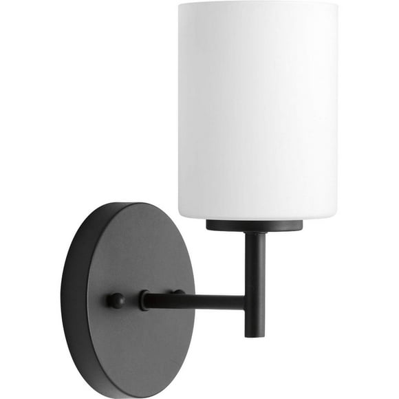 Progress Lighting Replay Collection - Lámpara de tocador de baño moderna de cristal blanco grabado con 1 luz, color negro texturizado