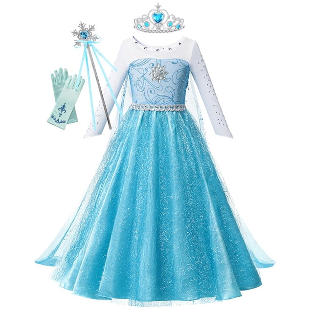 Vestido de princesa de Disney para niñas, disfraz de Elsa de la reina de la nieve, vestidos azules congelados para niños, fiesta de cumpleaños, Carnaval, ropa de Cosplay para niños 2T (etiqueta 100) Gao Jinjia LED
