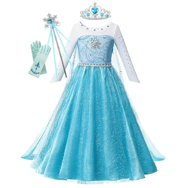 Disfraz de Frozen 2 de Disney para niñas, vestido de princesa con lentejuelas azules de Elsa, Reina de la nieve, ropa de fiesta de cumpleaños y Carnaval Fivean unisex