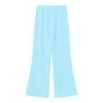 thumbnail image 4 of TiaoBug Women's Wide Leg Pants Casual Palazzo Flared Pants Elastic Waist Chiffon Loose Trousers Light Blue 3XL, 4 of 5