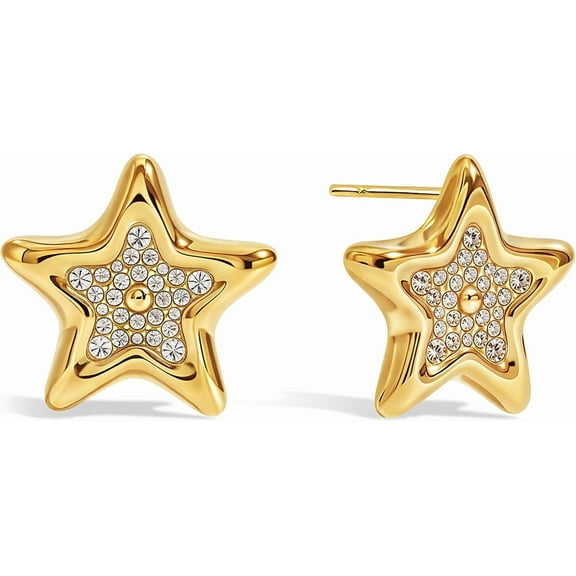 Gold Earrings for Women Large Star Stud Earrings Hypoallergenic Stainless Steel Chunky Earring 1.1inch Big Ear Studs Birthday Gifts for Women