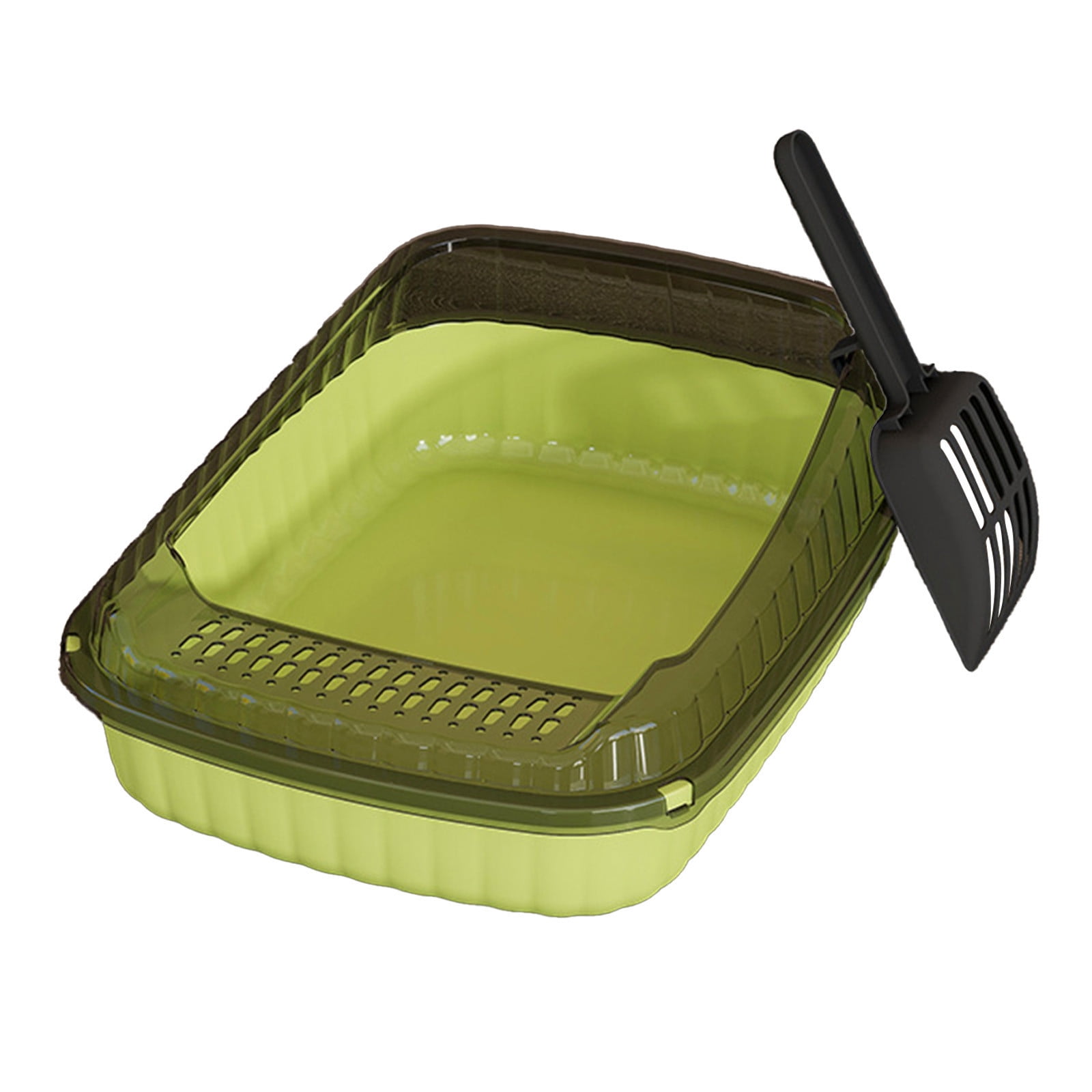 LEFTHIGH Home Semi Enclosed High Side Litter Box 18.9x12.6x5.5 Inch with Splash Proof Design for Large Cats Includes Shovel Gray Green Beige Yellow Black Christmas Kitchen Decor