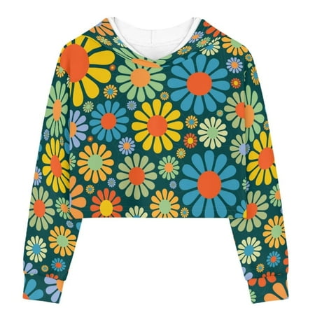 

TOADDMOS Hippie Flower Vintage Girls Pullover Crop Tops 5-6 Long Sleeve Sweatshirts for Little Girls Fashion Children Hoodies