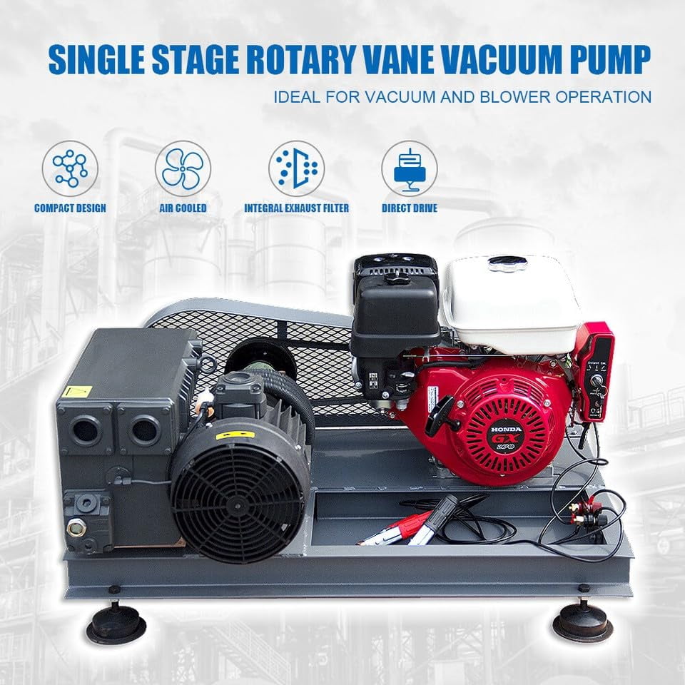 HPDMC 58 CFM Gasoline-Driven Oil Sealed Rotary Vane Vacuum Pump – Industrial Grade