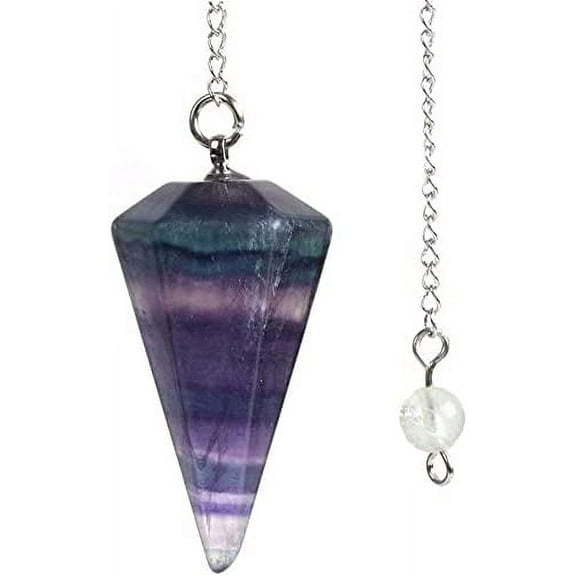 Angelstones Natural Rainbow Fluorite Gemstone Rock Crystal Hexagonal Pointed Reiki Chakra Pendant Pendulum