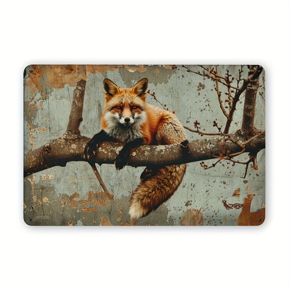 Room Decor 1pc Rustic Iron Hanging Fox Tin Sign, Vintage Wildlife & Forest Wall Art, 12x8 inches, Ideal for Living Room, Study, Bedroom Decor