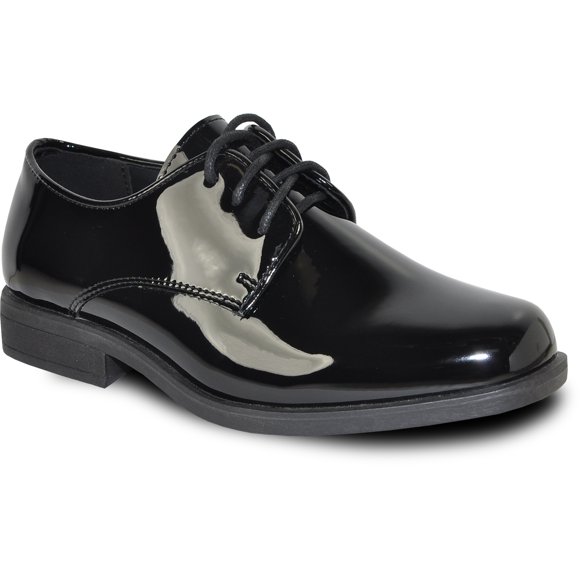 vangelo Boy Dress Shoe TUX-1 Oxford Tuxedo Shoe for Prom, Uniform, Prom and Formal Events Black Patent