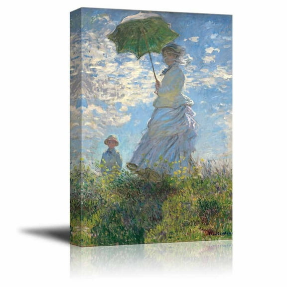 wall26 Claude Monet - Woman with a Parasol Madame Monet and Her Son - Impressionist Modern Art - Canvas Art Home Decor - 12x18 inches