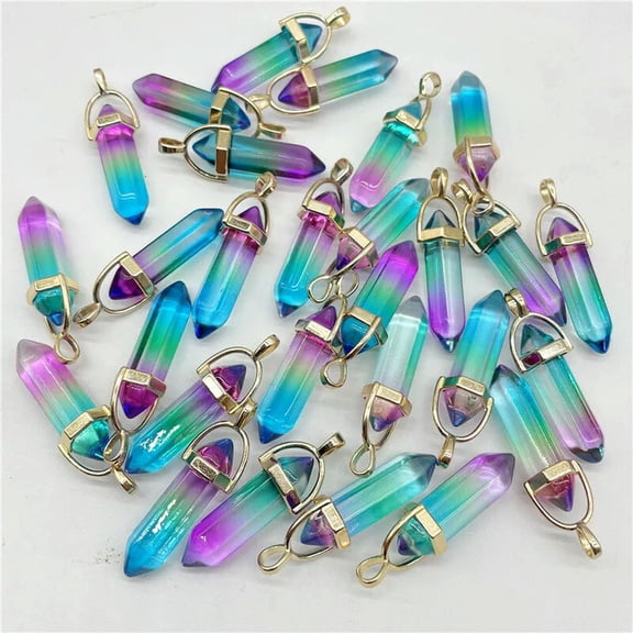 QQTDFG Wholesale Mixed Crystal 10pcs Hexagonal Column Stone Pendants for Jewelry Making-default