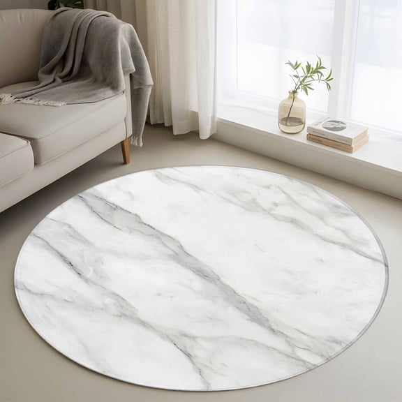 Marble Round Area Rug 3 FT, Small Kitchen Bathroom Mat, Modern Grey White Rock Monochrome Simple Washable Indoor Outdoor Throw Runner Carpet Non-Shedding Doormat for Table Shower Sofa Entryway